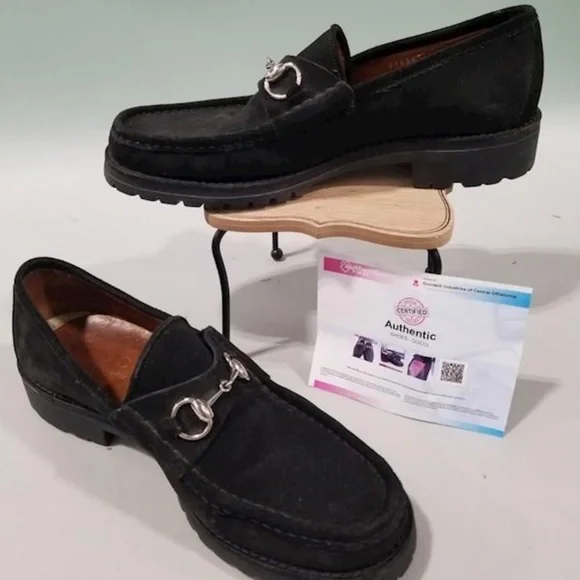 Gucci Authentic Black Suede Horse-bit Loafers, Size 10